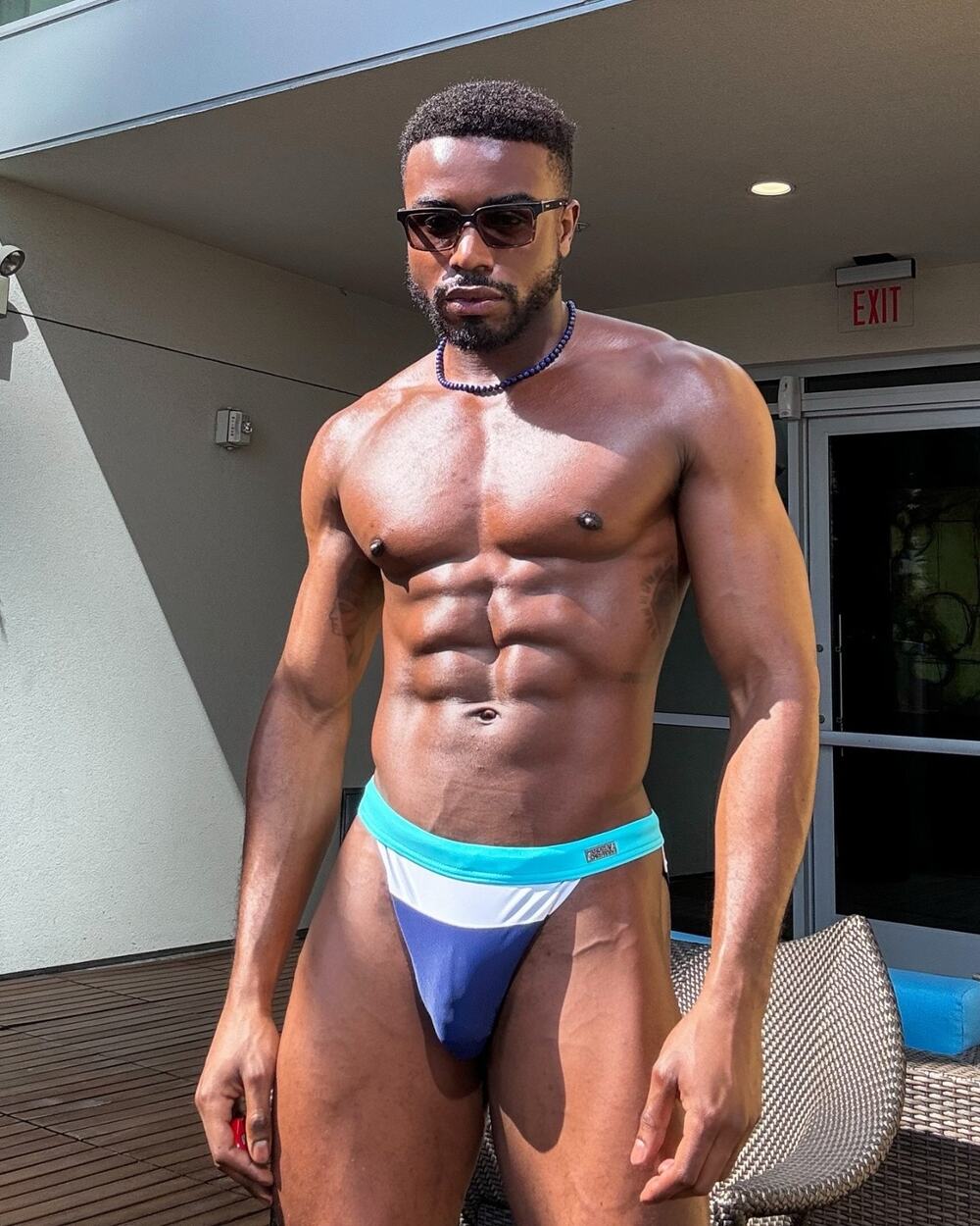 NEW Andrew Christian Mens Horizon Swim Bikini Brief Color Blue Size Large